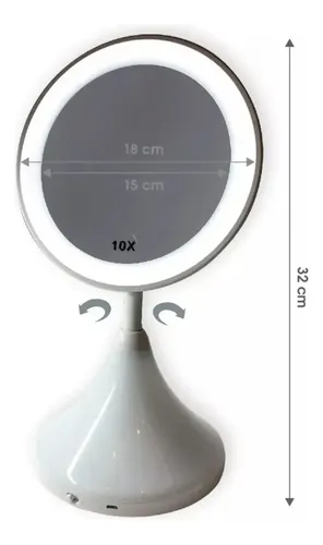 Espejo Maquillaje Redondo 10x Aumento Jessamy 15cm Luz Led Flexible