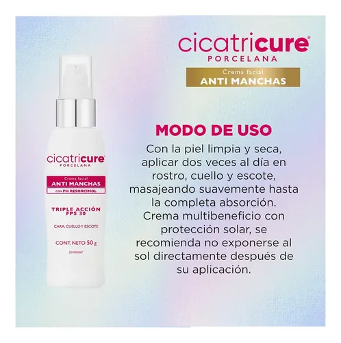 Cicatricure Antimanchas Crema Con Resorcinol X 50g Momento de aplicación Día Tipo de piel Todo tipo