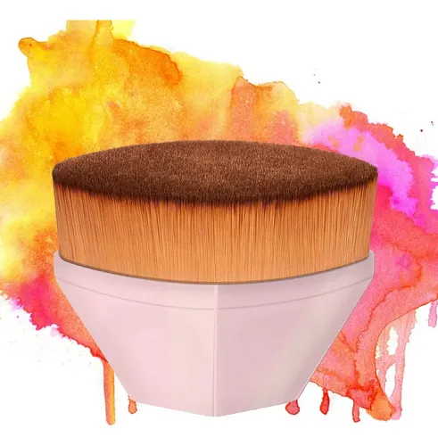 Brocha Kabuki Plana Hexagonal Polvos Crema Base Maquillaje Color Rosa
