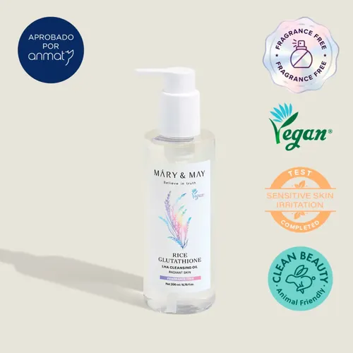 Limpiador en Aceite Mary & May con Arroz y Glutatión, LHA Exfoliante para Doble Limpieza