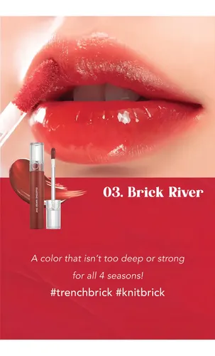 Labial Líquido Rom&nd Glasting Water Tint de Larga Duración, Tono Brick River #03
