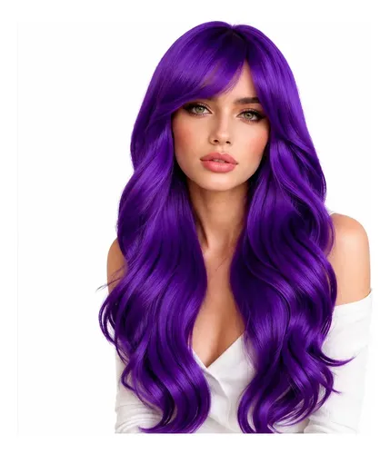 Peluca Flequillo Rulos Ondas 28 Pulgadas Purple M