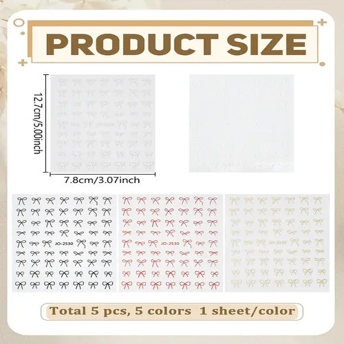 5 Hojas De Pegatinas Adhesivas Para Uñas Con Lazo En 5 Color