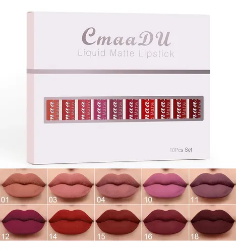 Set 10 Labiales Líquidos Mate Cmaadu Larga Duración 10pcs
