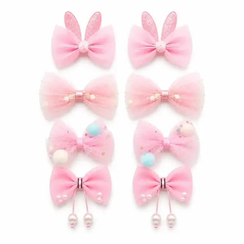 Set X8 Moños Para Nenas Con Broche Hebillas Infantiles Rosa