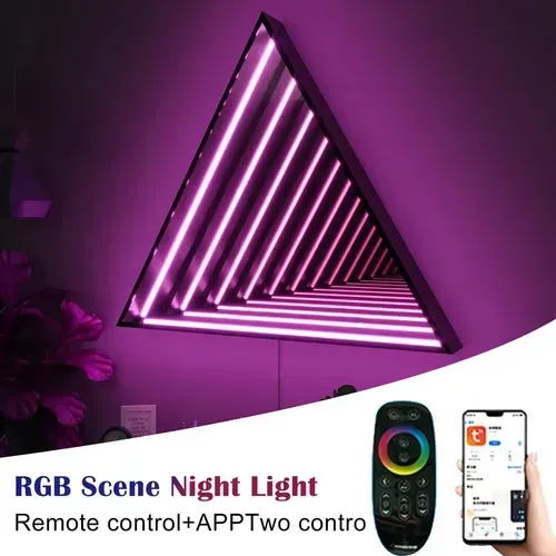Luz Espejo Infinito Led Triángulo Multicolor 50cm Verde Oscu
