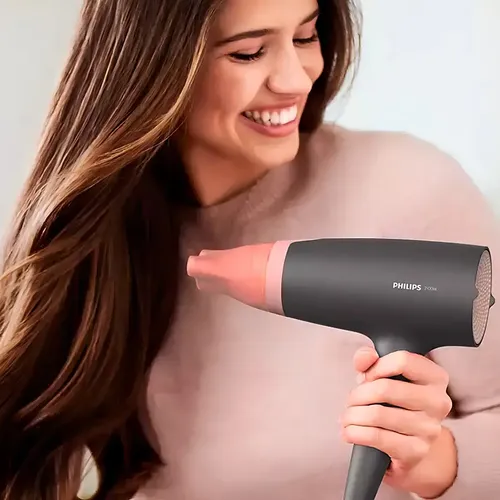 Secador De Pelo Philips Thermo Protect Bhd350/10 2100w Ionico, Accesorio ThermoProtect, Golpe de Aire Frio, Boquilla Delgada, Color Negro/rosa
