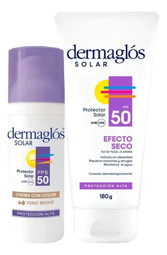 Kit Solar Dermaglós (efecto Seco X180ml + Tono Medio X50g)