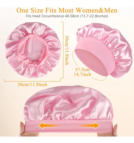 Gorro De Satén Para Dormir, Banda Ajustable, Rosa Rosa