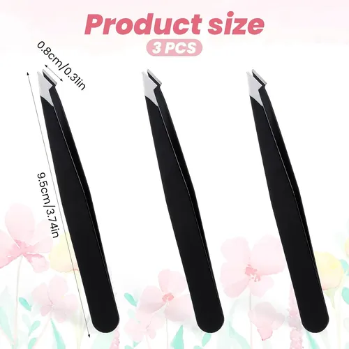 Pinzas Negras Acero Inoxidable Para Cejas Y Vello Facial