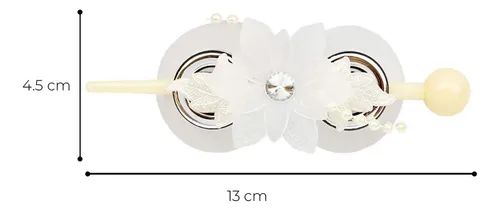 Hebilla Francesa Pasante De Pelo Diseño De Hojas | Pack X 12 Color Flor Blanca Con Plateado