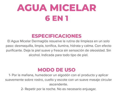 Dermaglós Facial Agua Micelar 6 En 1 X 400ml