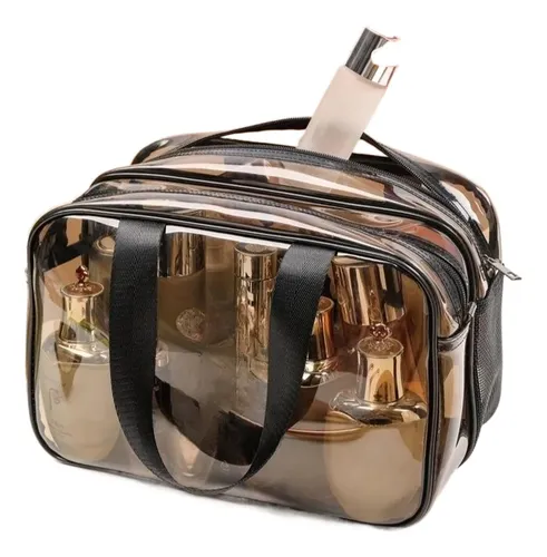 Bolsa De Maquillaje Organizadora Impermeable Pvc Café