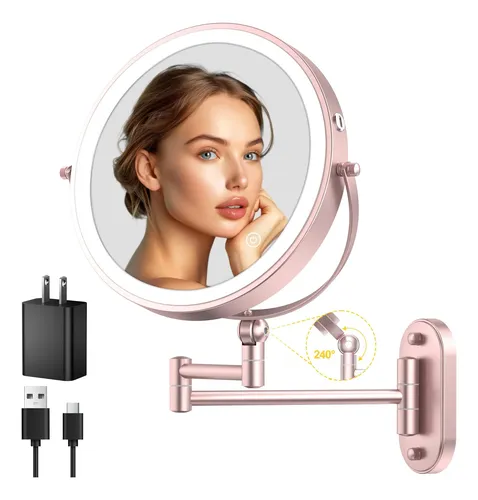 Espejo De Maquillaje Con Luz Pared 9 Pulgadas Rose Gold