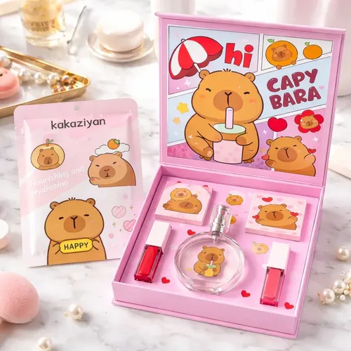 Set De Maquillaje Capibara Con Mascarilla Facial Kawaii