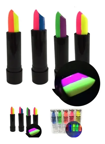 Labial Fluo Bicolor X 4 Maquillaje Brilla Luz Negra Uv
