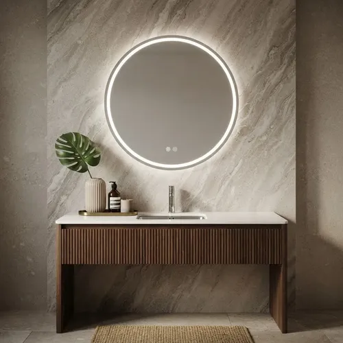 Espejo Luz Led Redondo Baño Desempañante 90cm