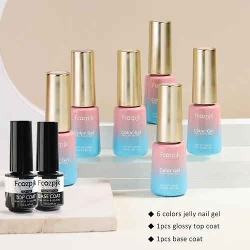 Set Esmaltes Gel 6 Colores Nude Brillo Base Y Top Coat