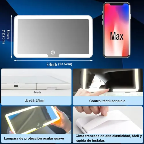 Espejo Led Visera Coche 3 Modos Luz