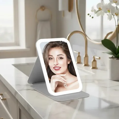 Espejo Led Recargable Usb Plegable Maquillaje Portátil