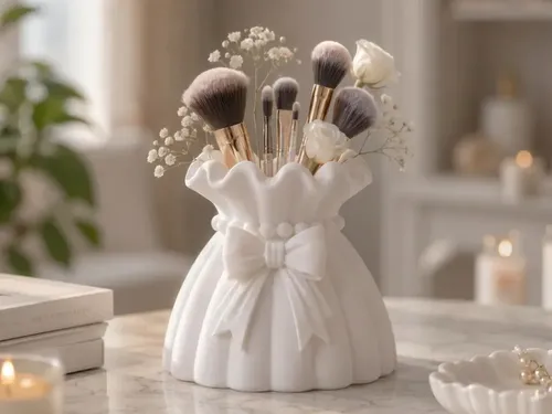 Porta Brochas Maquillaje Florero Cerámica Diseño Bolsa Moño