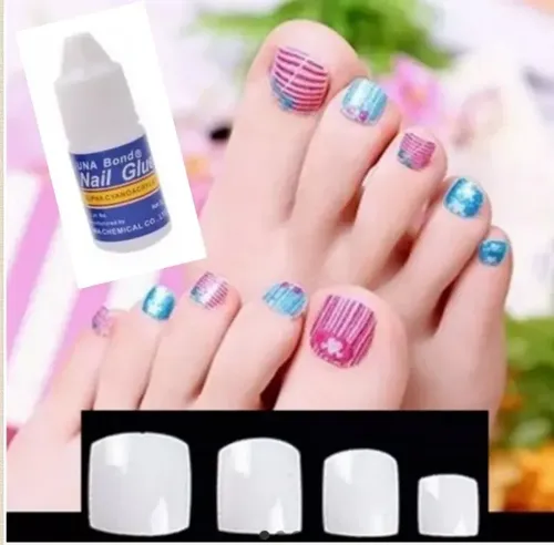 12 Uñas Postizas Para Pie Press On + Pegamento Color Nude Liso