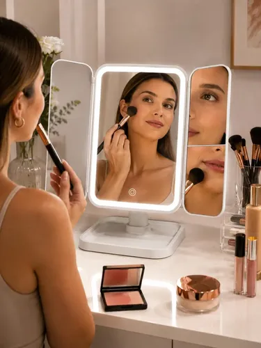 Espejo Led Triple Maquillaje Zoom Recargable Táctil Xr-3300