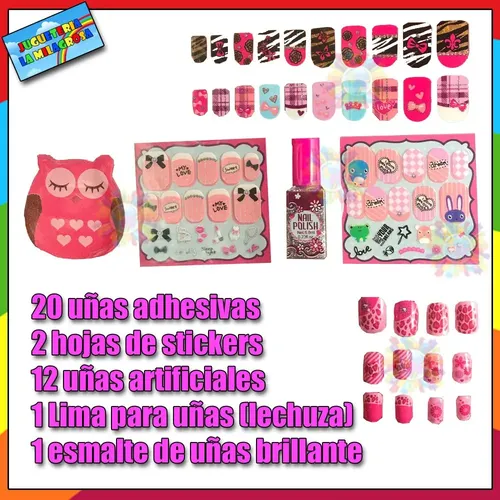 Set Uñas Postizas Decoracion Pintura Infantil Nena Poppi C