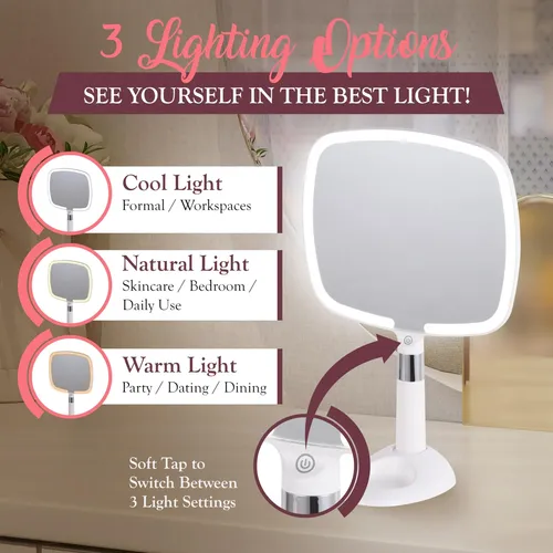 Espejo De Mano De Viaje Iluminado Mirrorvana Con Soporte Blanco
