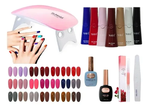 Cabina Led Uv Sun Mini 6w+ Base+ Top Coat+ Lima+ 2 Esmaltes Color Blanco