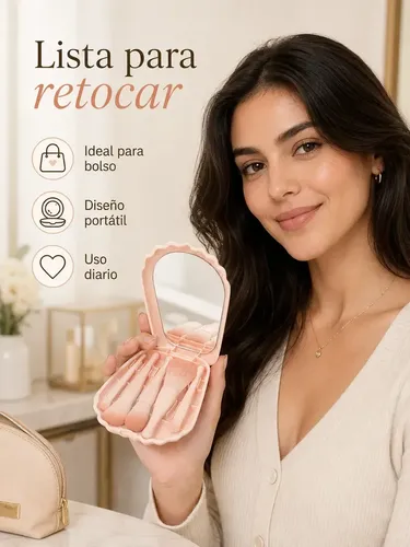 Set De Brochas Maquillaje Con Espejo Portátil Viaje 5 Pzs