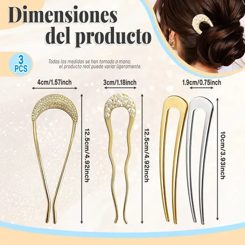 4 Pcs Francés Palillos Cabello Accesorio Cabello Mujer De U