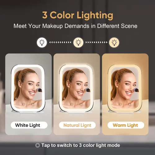 Espejo De Maquillaje Funtouch Con Luz Led Recargable Blanco