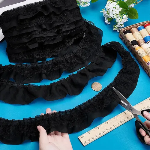 Cinta De Gasa Negra Con Encaje De 12.5 Yardas Negro Lace Edge