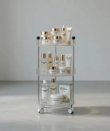 Organizador Maquillaje Porta Cosmetico 3 Niveles Ruedas Transparente