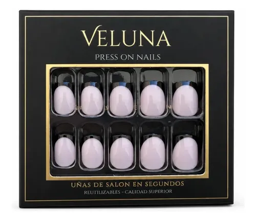 Uñas Postizas Press On Francesitas Reutilizable Veluna – Francesita Cuadrada Linea Negra