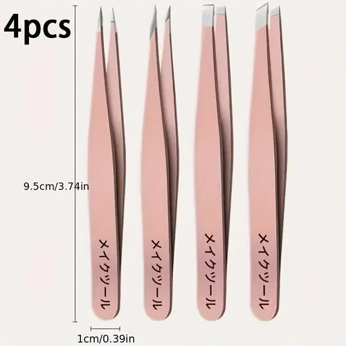 Pinzas De Depilar Oblicuas X4 Cejas Puntos Negros 4pcs Pink Liso