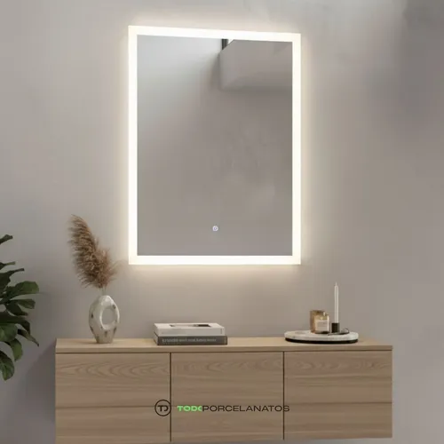 Espejo Con Luz Led Rectangular Botón Táctil Luz Fría 60×80