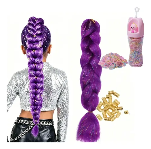 * Láser Rumi K-pop Trenzas Moradas Elásticos Broches El .