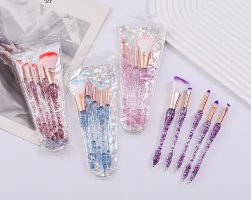 Set X5 Brochas Maquillaje Glitter Cristal