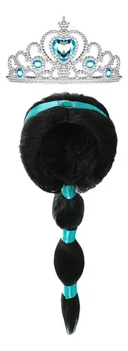 Peluca De Princesa Árabe Para Niñas Con Trenza Negra Y Diade Negro