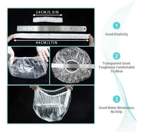 100 Gorros De Baño Desechables Transparentes Blanco