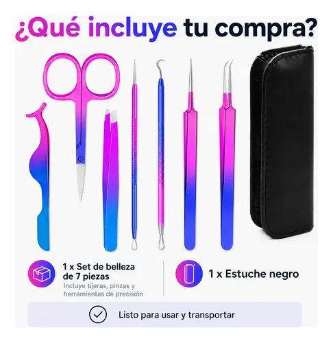 Kit 7 Herramientas Para Cejas Pestañas Pinzas Tijeras