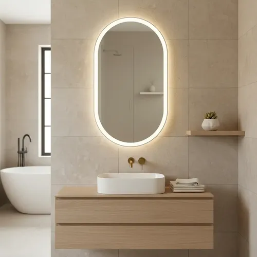 Espejo Ovalado Píldora Led 70x40cm Dimerizable Botón Táctil