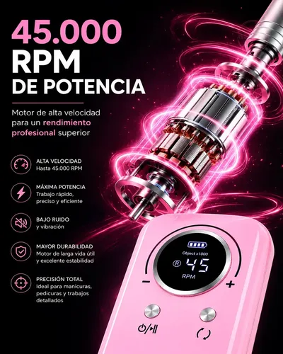 Torno Pulidor Uñas Profesional 45000 Rpm Portátil Manicura