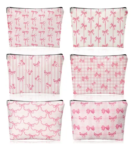 Bolsa De Maquillaje Kacctyen Coquette Bow De Lino Rosa, Paqu