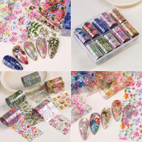 Nail Foil Floral Byjkyen Xf-038 10 Rollos