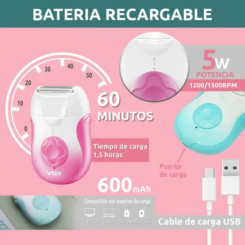 Depiladora Eléctrica Mujer Facial Corporal 2 en 1 VGR V-727 Color Blanco y Verde