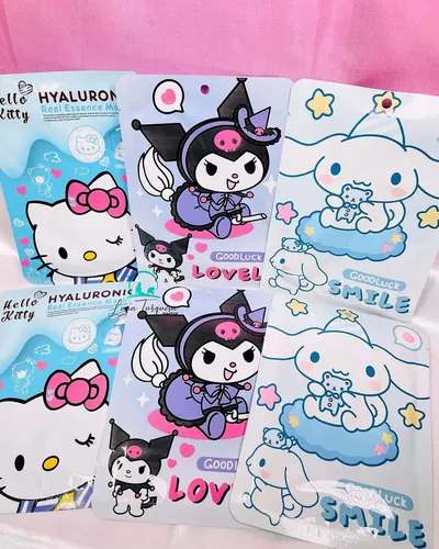 1 Mascarilla Facial Hidratante Sanrio, Kuromi, Hello Kitty