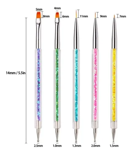 Aibee Set Pinceles Nail Art Doble Punta 5 Piezas